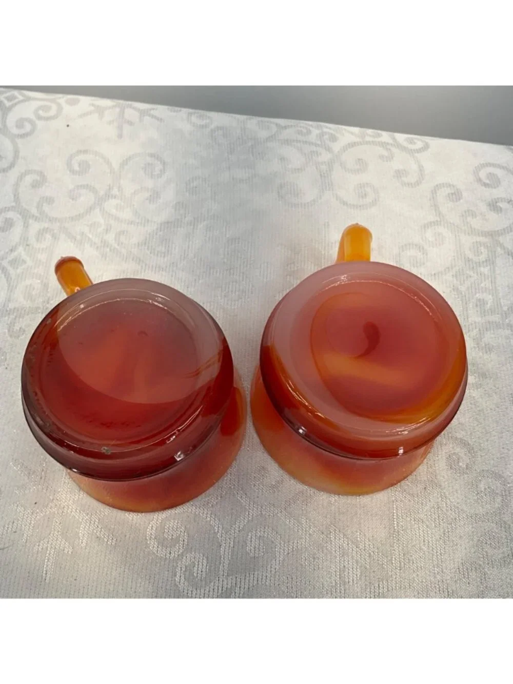 Vintage Amberina Cadmium Glass Set/2 Cupos UV Reactive Tiny Chip